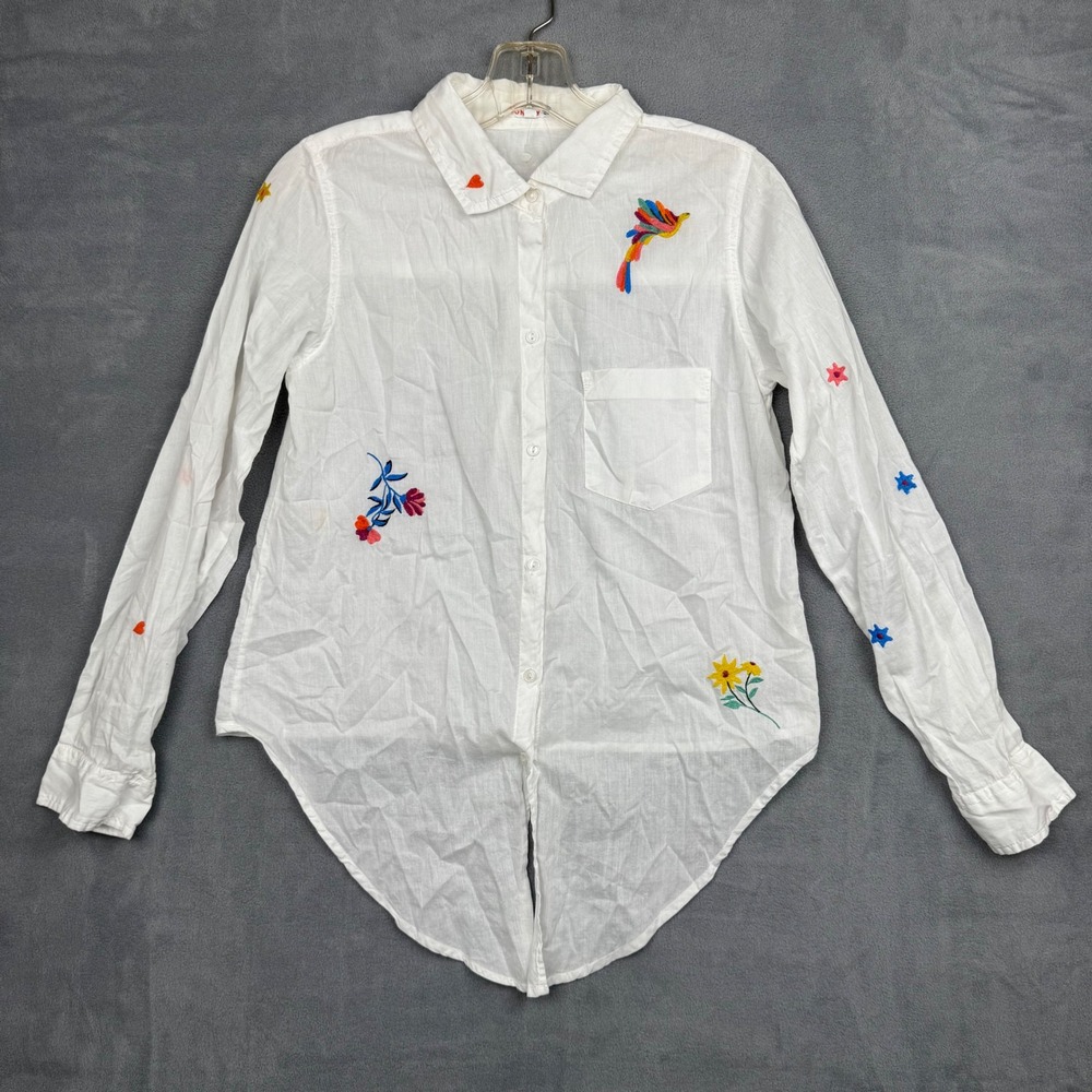 SUNDRY White Embroidered Bird Flower Star Button Up‎ Shirt Size 0